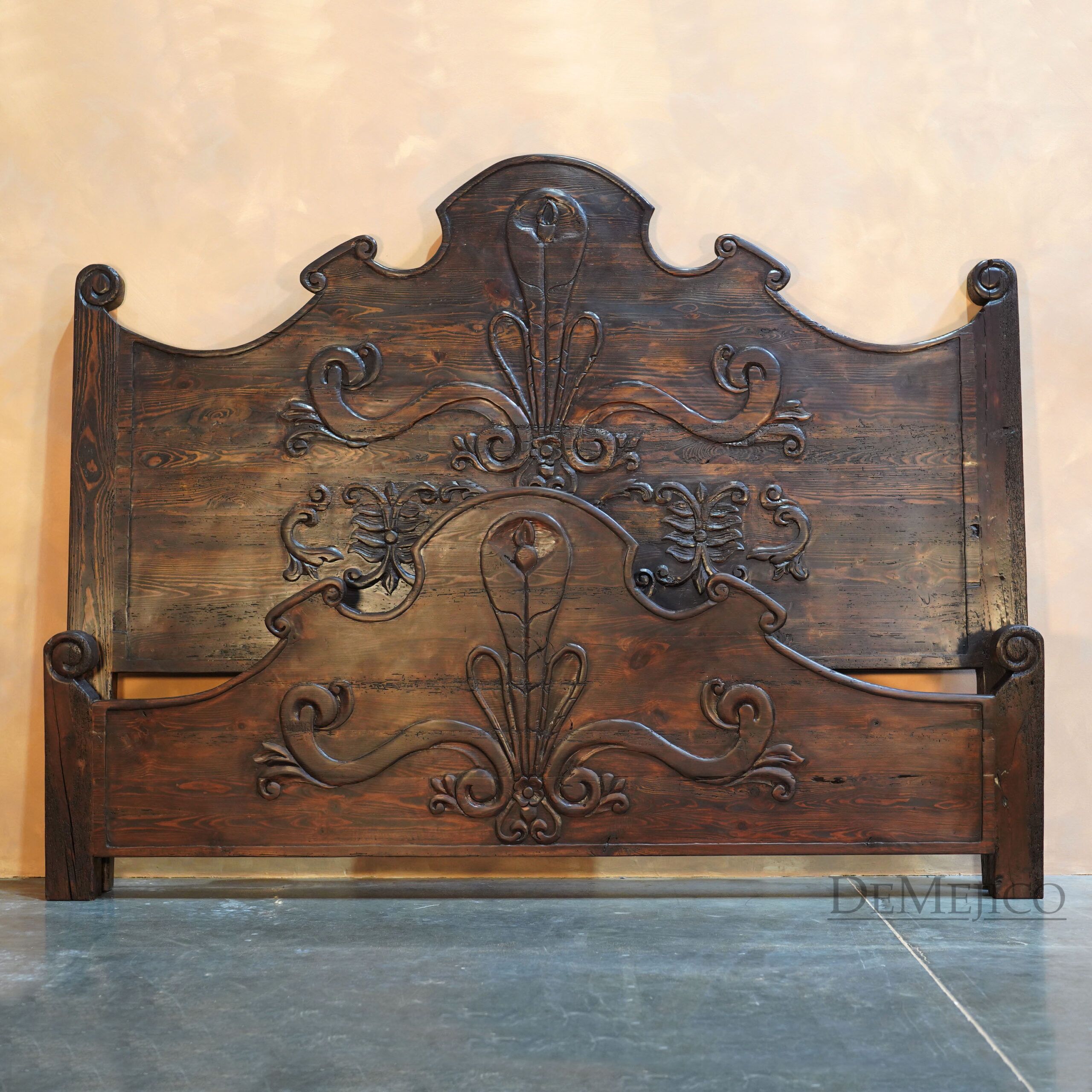 Spanish Conquista Hand Carved Bed, Spanish Colonial Bed - Demejico