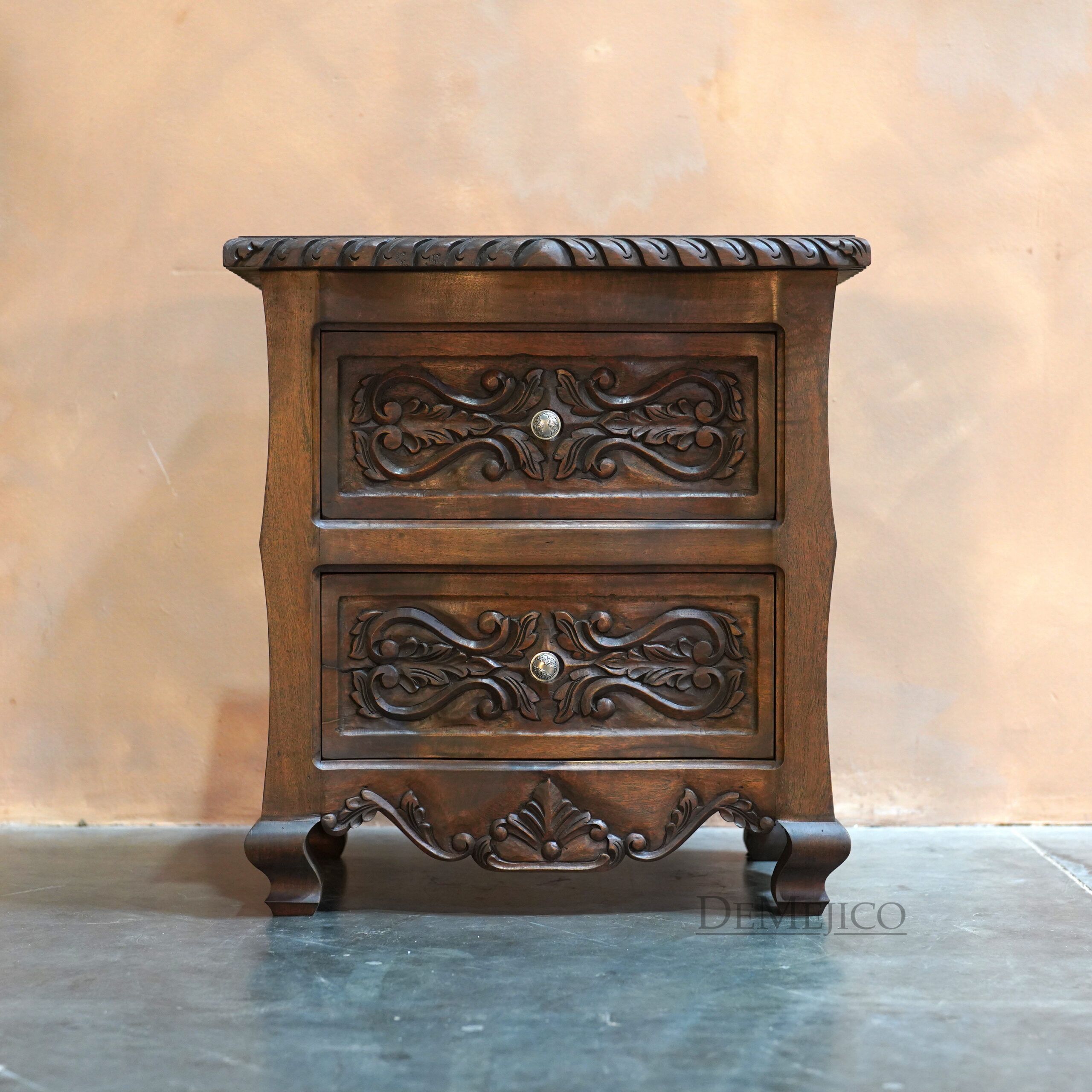 Buro Santa Barbara, Spanish Carved Nightstand, Spanish Nightstand