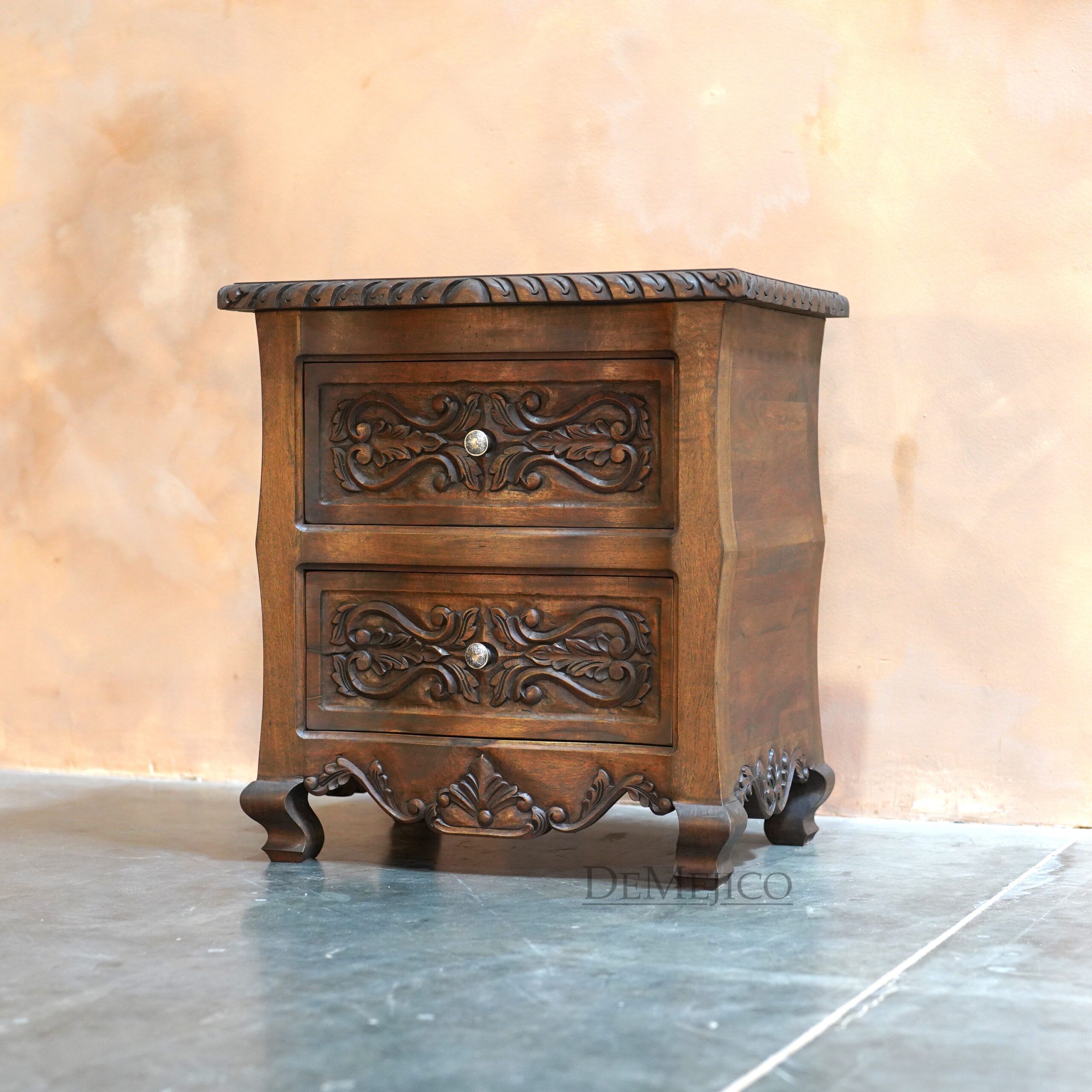 Buro Santa Barbara, Spanish Carved Nightstand, Spanish Nightstand