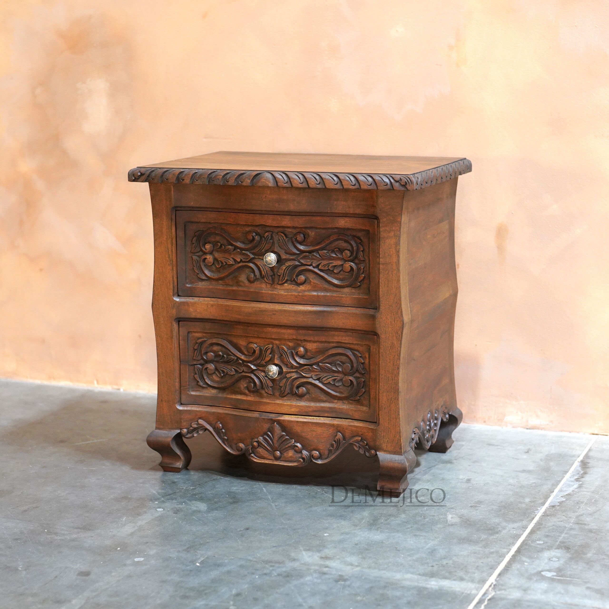Buro Santa Barbara, Spanish Carved Nightstand, Spanish Nightstand