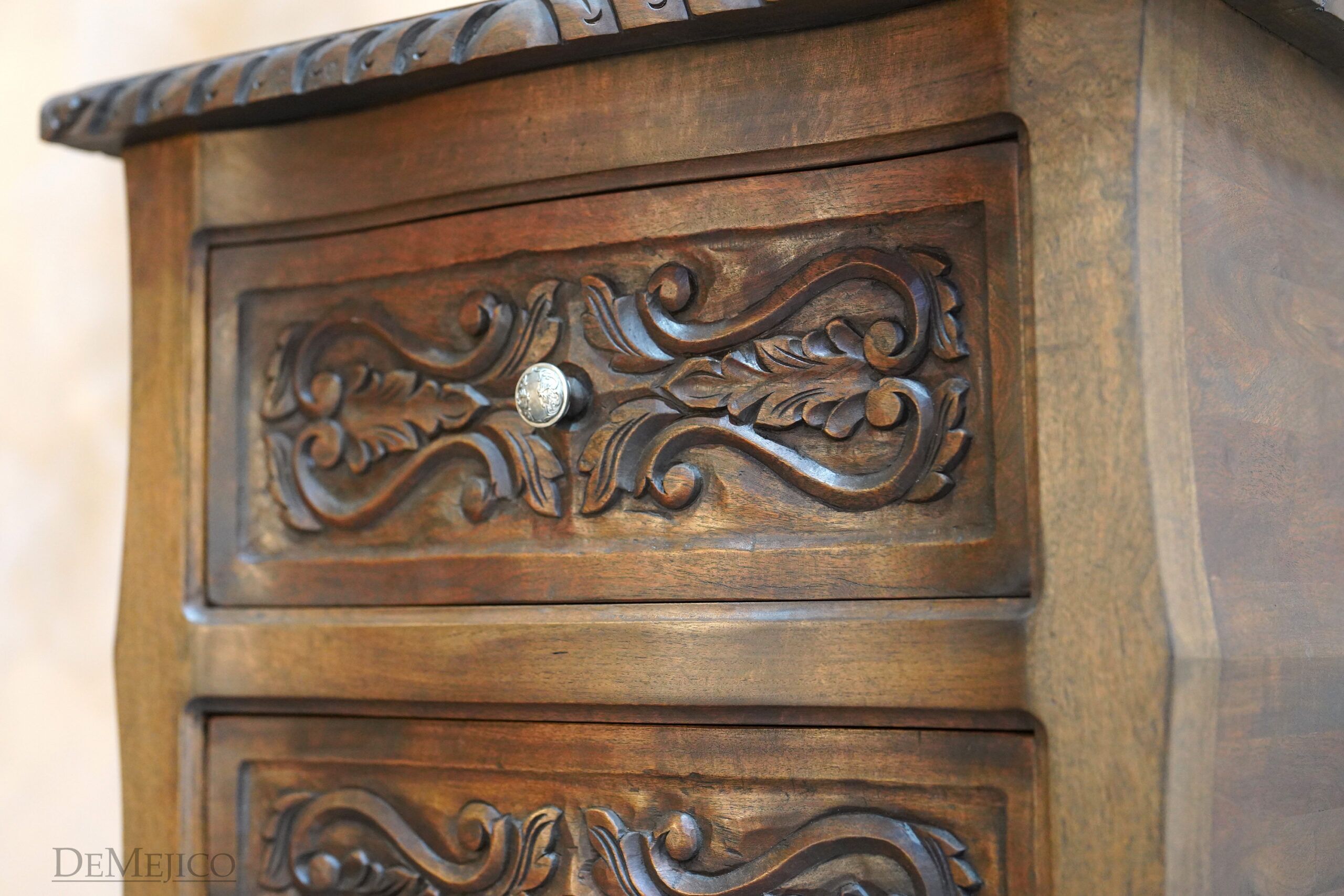 Buro Santa Barbara, Spanish Carved Nightstand, Spanish Nightstand