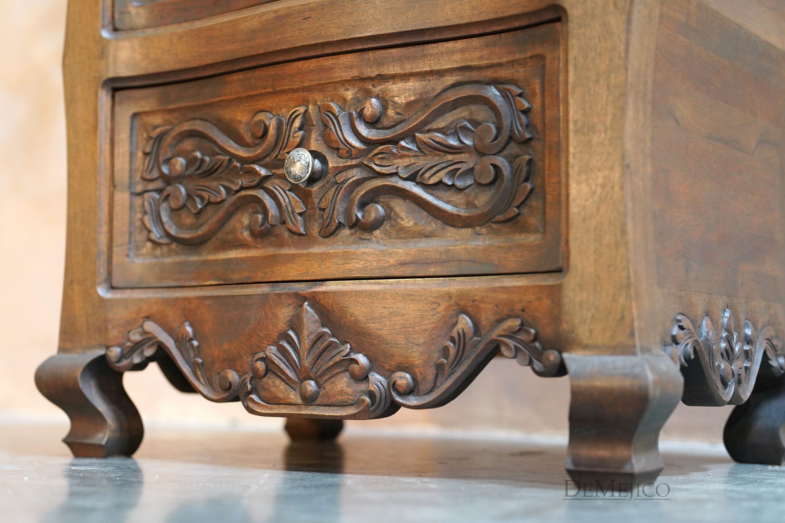 Buro Santa Barbara, Spanish Carved Nightstand, Spanish Nightstand